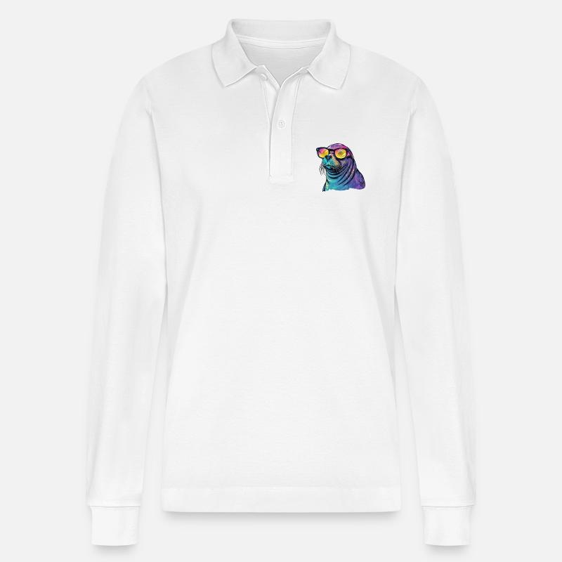 Robbe Seelöwe Sonnenbrille - Stanley/Stella Unisex Bio-Langarm-Poloshirt Prepster - Weiß