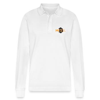 Discret Bitcoin Hodler en noir/orange - Polo à manches longues bio PREPSTER Stanley/Stella Unisexe - blanc - Devant - Anna (173cm) & Nico (186cm)