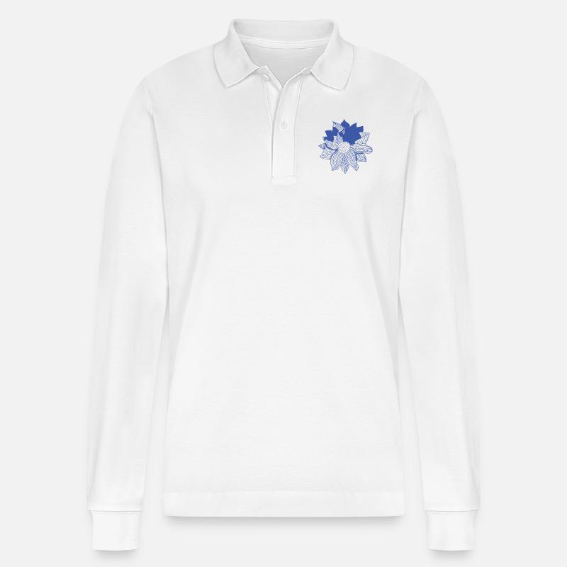 Blume-blau - Stanley/Stella Unisex Bio-Langarm-Poloshirt Prepster - Weiß