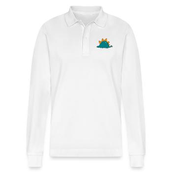 Stegosaurus - Stanley/Stella Organic Unisex Long-Sleeved Polo Shirt Prepster - white - Front - Anna (173cm) & Nico (186cm)