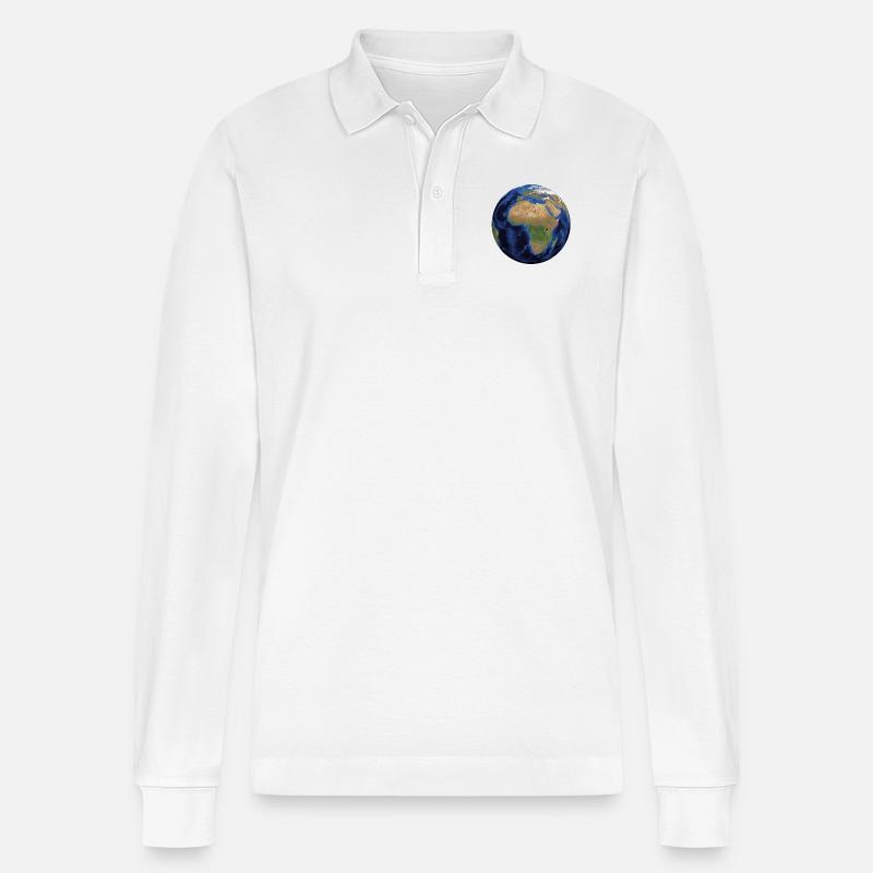Weltkugel. Geschenkidee - Stanley/Stella Unisex Bio-Langarm-Poloshirt Prepster - Weiß