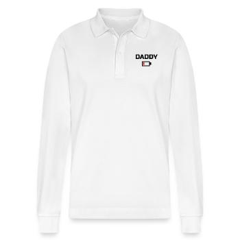DADDY Low Battery Energy T-Shirt BLACK LABELED - Stanley/Stella Organic Unisex Long-Sleeved Polo Shirt Prepster - white - Front - Anna (173cm) & Nico (186cm)