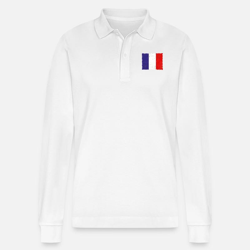 Frankreich - Stanley/Stella Unisex Bio-Langarm-Poloshirt Prepster - Weiß