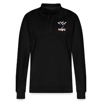 Bowling Strike - Stanley/Stella Organic Unisex Long-Sleeved Polo Shirt Prepster - black - Front - Anna (173cm) & Nico (186cm)