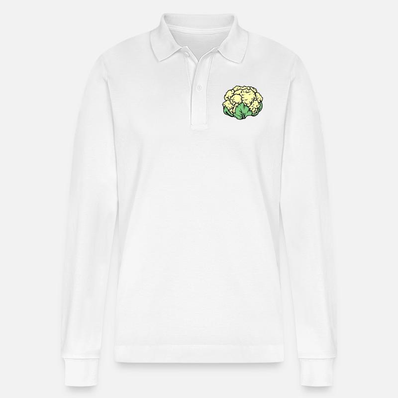 Blumenkohl - Stanley/Stella Unisex Bio-Langarm-Poloshirt Prepster - Weiß