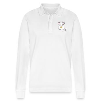 Mouse with cheese / mouse - Stanley/Stella Organic Unisex Long-Sleeved Polo Shirt Prepster - white - Front - Anna (173cm) & Nico (186cm)