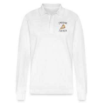 I can not have pizza - Stanley/Stella Organic Unisex Long-Sleeved Polo Shirt Prepster - white - Front - Anna (173cm) & Nico (186cm)