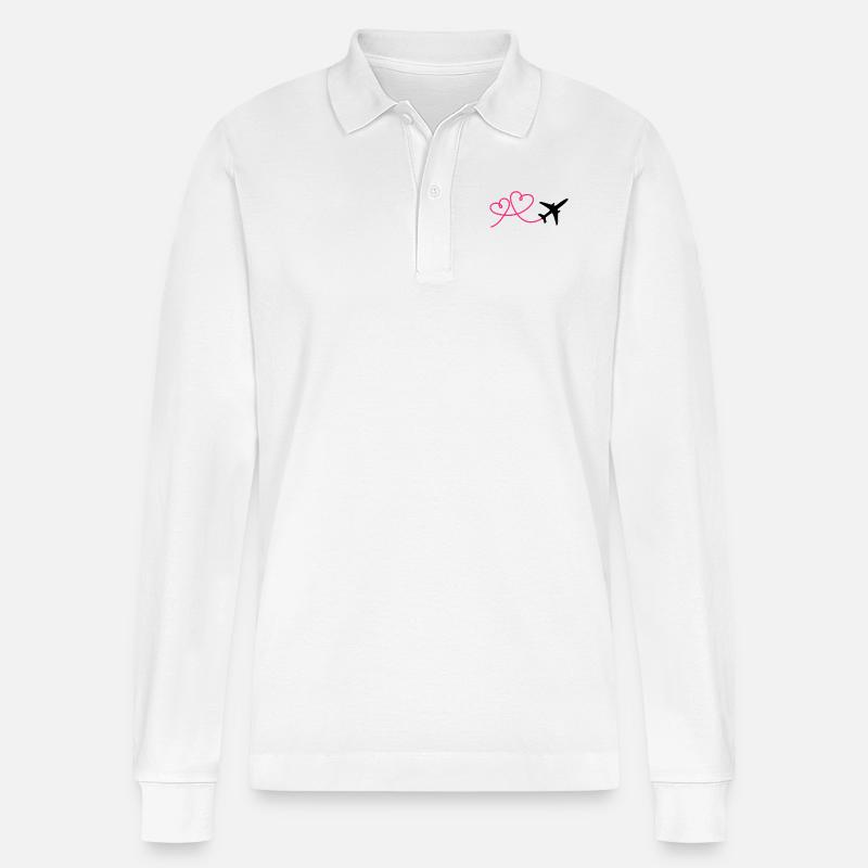 Flugzeug Flieger mit Herz - Stanley/Stella Unisex Bio-Langarm-Poloshirt Prepster - Weiß
