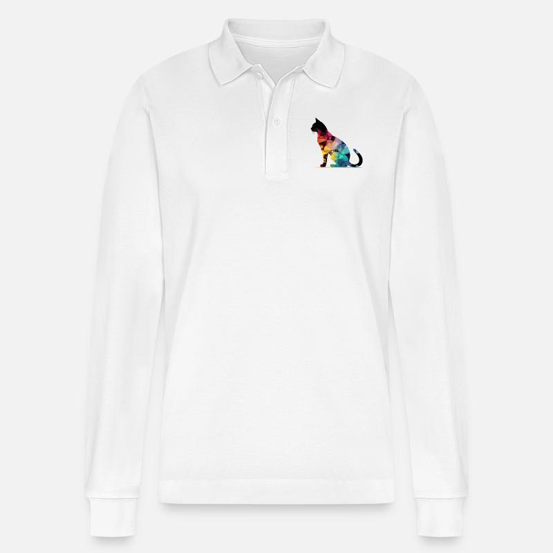 Bako die bunte Katze - Stanley/Stella Unisex Bio-Langarm-Poloshirt Prepster - Weiß