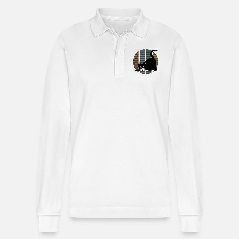 Katze - Stanley/Stella Unisex Bio-Langarm-Poloshirt Prepster - Weiß