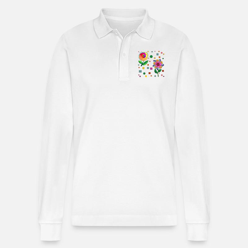 Blumen - Stanley/Stella Unisex Bio-Langarm-Poloshirt Prepster - Weiß
