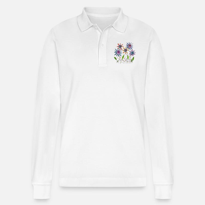 Fleur - Polo à manches longues bio PREPSTER Stanley/Stella Unisexe - blanc