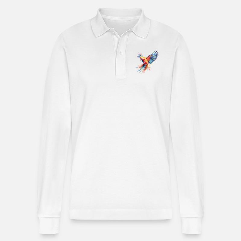 Regenbogen-Papagei - Stanley/Stella Unisex Bio-Langarm-Poloshirt Prepster - Weiß