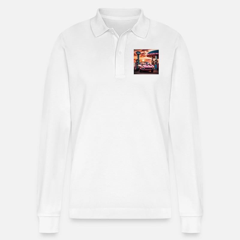 Synthwave-Stil - Stanley/Stella Unisex Bio-Langarm-Poloshirt Prepster - Weiß