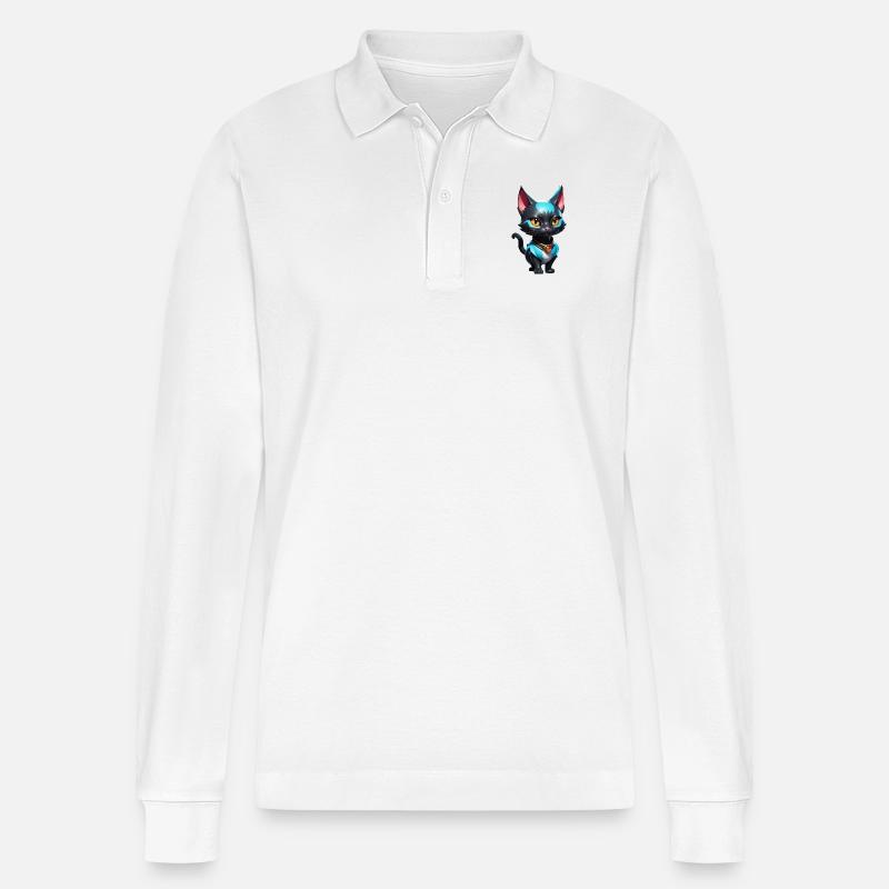 Katze Comic süß - Stanley/Stella Unisex Bio-Langarm-Poloshirt Prepster - Weiß