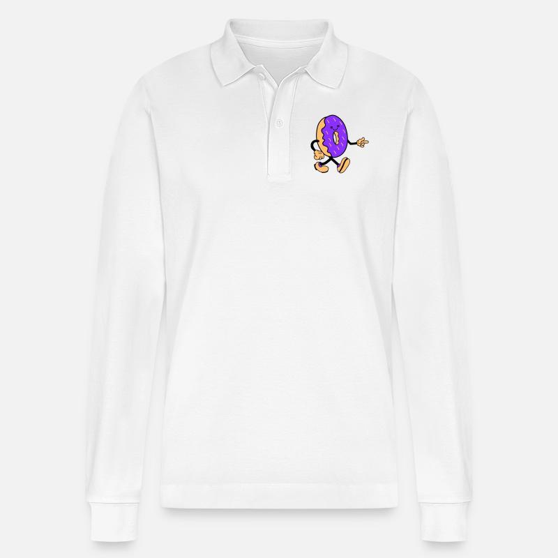 donut comic smile - Stanley/Stella Unisex Bio-Langarm-Poloshirt Prepster - Weiß