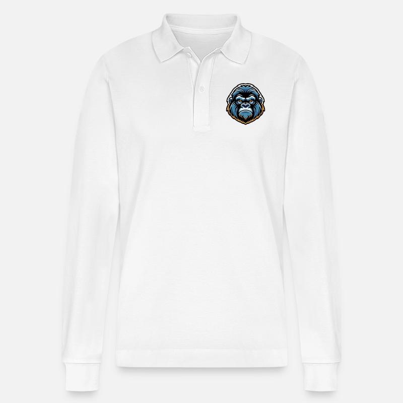 Maskottchen Gorillakopf - Stanley/Stella Unisex Bio-Langarm-Poloshirt Prepster - Weiß