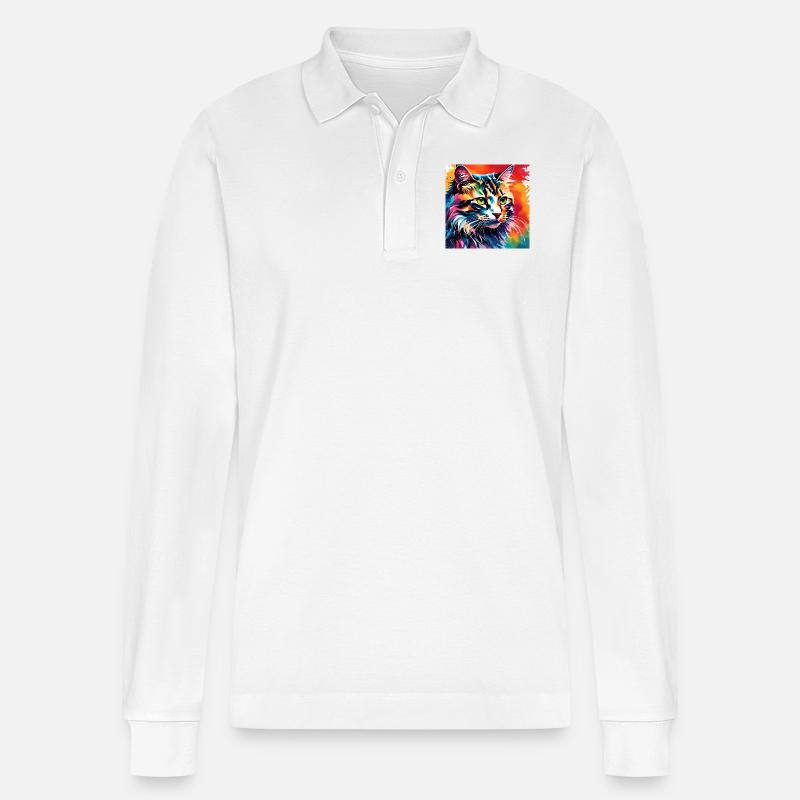Bunte Katze - Stanley/Stella Unisex Bio-Langarm-Poloshirt Prepster - Weiß