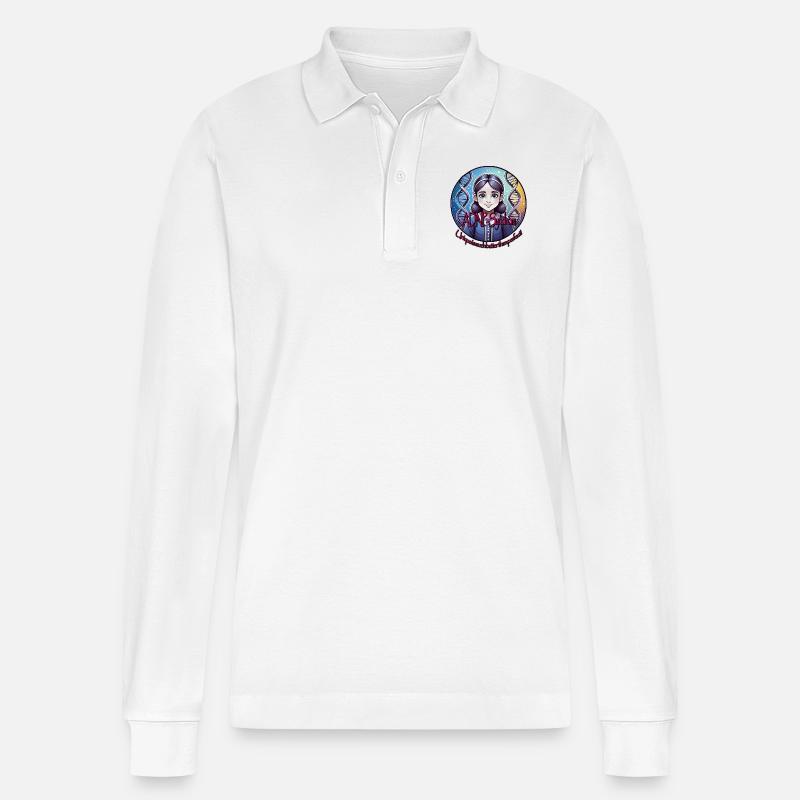 ADNP Syndrom Mädchen - Stanley/Stella Unisex Bio-Langarm-Poloshirt Prepster - Weiß