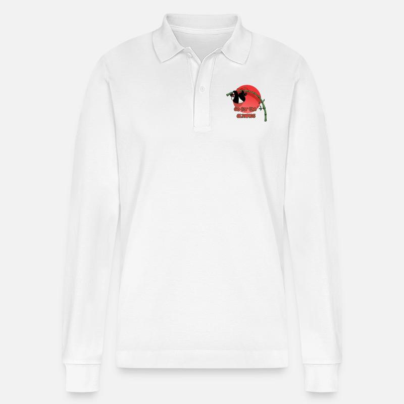 Panda Stabhochspringer (Textversion) - Stanley/Stella Unisex Bio-Langarm-Poloshirt Prepster - Weiß