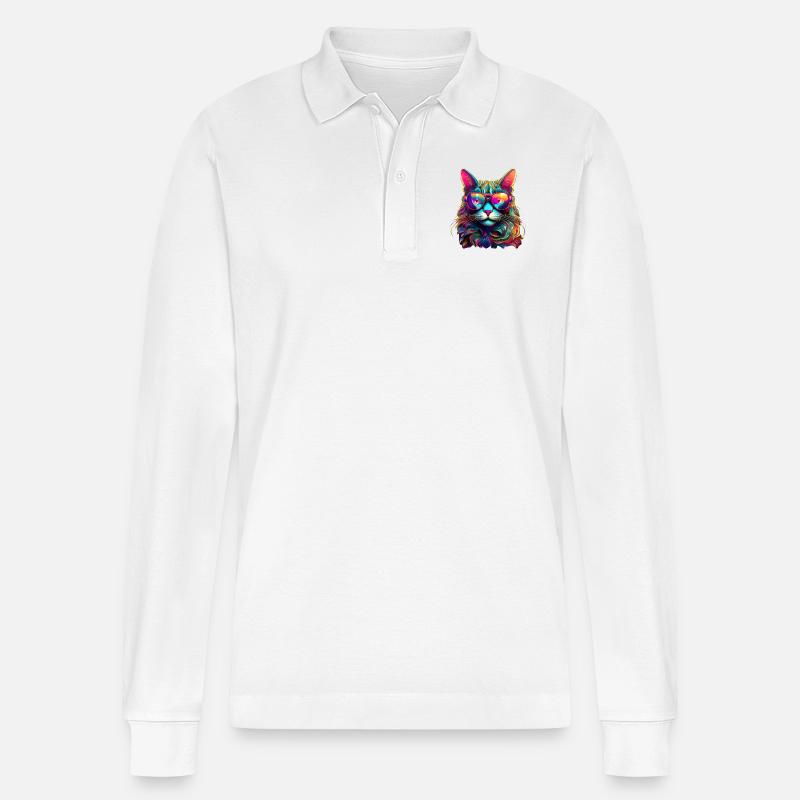 Cool Cat - Neon Vibes - Stanley/Stella Unisex Bio-Langarm-Poloshirt Prepster - Weiß