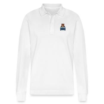 The Bear Saga - PLAYING THE PIANO - Stanley/Stella Organic Unisex Long-Sleeved Polo Shirt Prepster - white - Front - Anna (173cm) & Nico (186cm)
