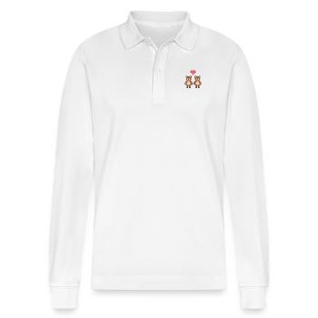 The Bear Saga - LOVE - Stanley/Stella Organic Unisex Long-Sleeved Polo Shirt Prepster - white - Front - Anna (173cm) & Nico (186cm)