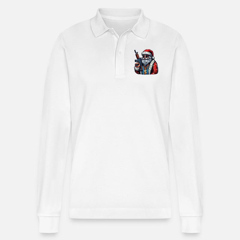Weihnachtsmann mit AK 47 - Stanley/Stella Unisex Bio-Langarm-Poloshirt Prepster - Weiß