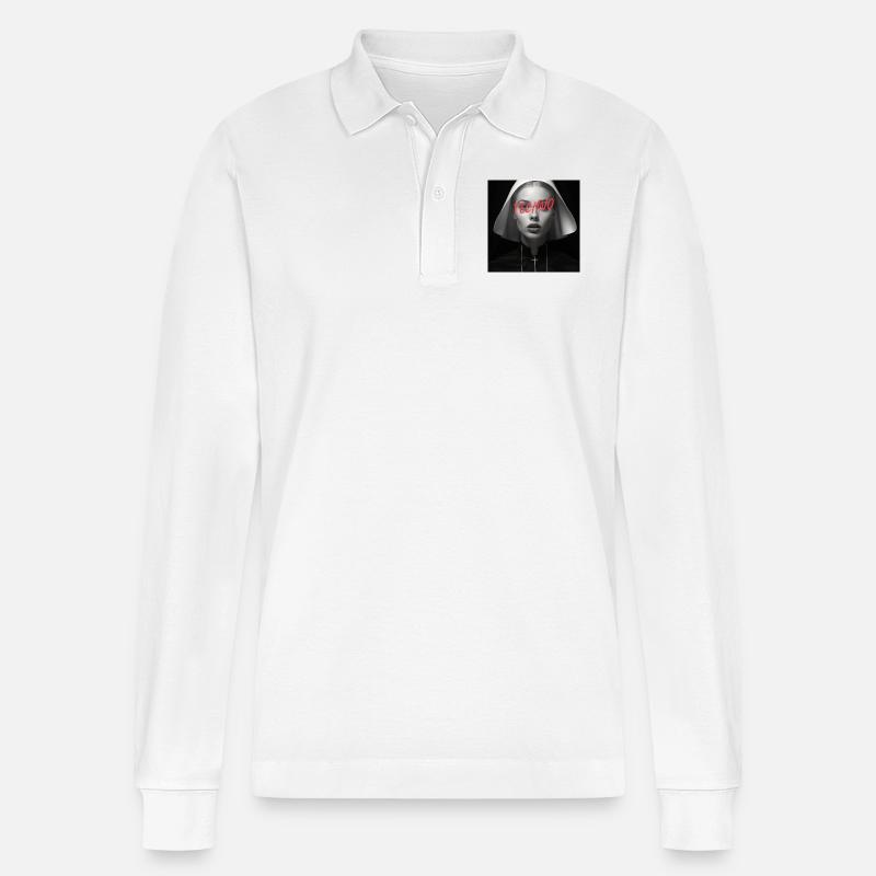Techno Nun - Rave Design - Stanley/Stella Unisex Bio-Langarm-Poloshirt Prepster - Weiß