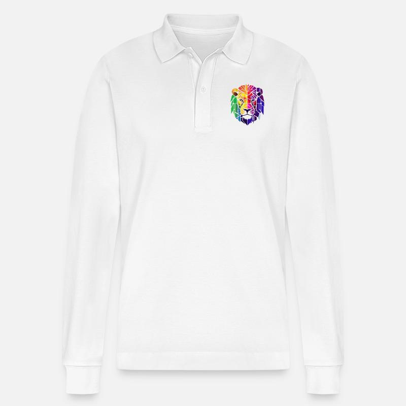Abstrakter Regenbogen Löwe - Stanley/Stella Unisex Bio-Langarm-Poloshirt Prepster - Weiß