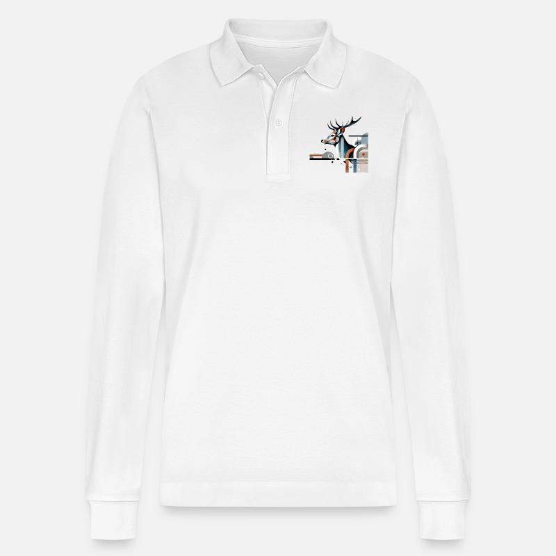 Modern Hirsch Design #1 - Stanley/Stella Unisex Bio-Langarm-Poloshirt Prepster - Weiß