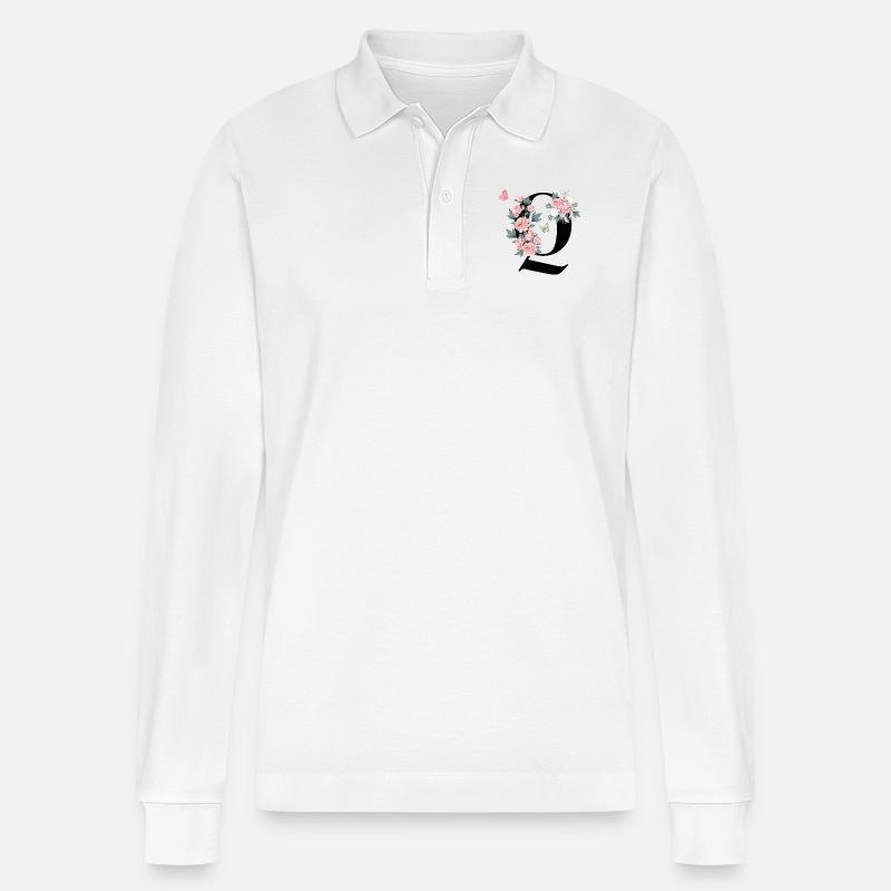 Buchstabe q rosa Blumen - Stanley/Stella Unisex Bio-Langarm-Poloshirt Prepster - Weiß