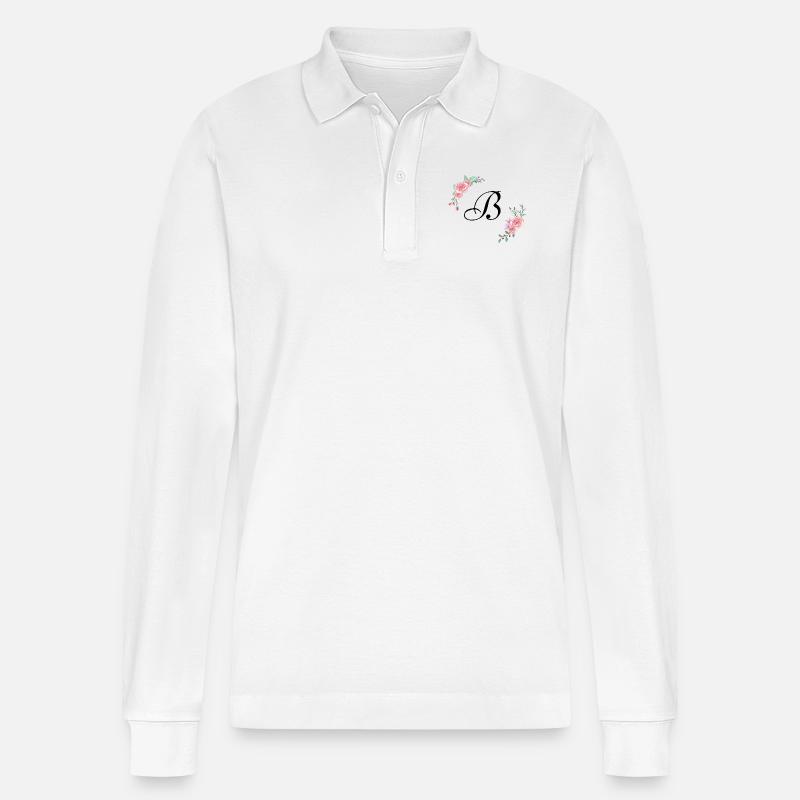 Rosa Blumenbuchstabe b - Stanley/Stella Unisex Bio-Langarm-Poloshirt Prepster - Weiß