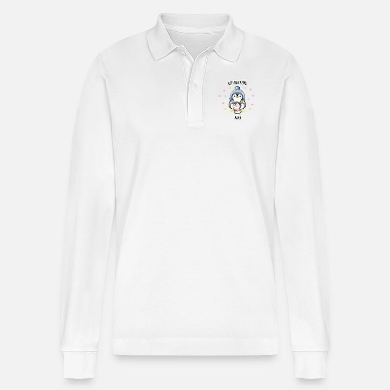 Ich liebe meine Mama Pinguin - Stanley/Stella Unisex Bio-Langarm-Poloshirt Prepster - Weiß