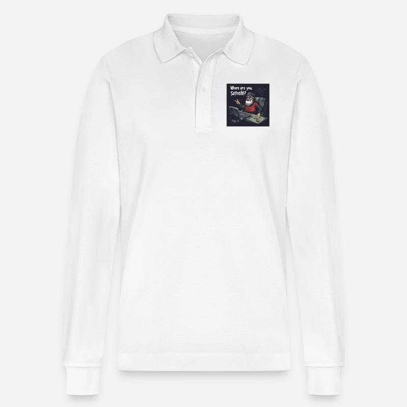 Bitcoin uncle Satoshi - Stanley/Stella Unisex Bio-Langarm-Poloshirt Prepster - Weiß