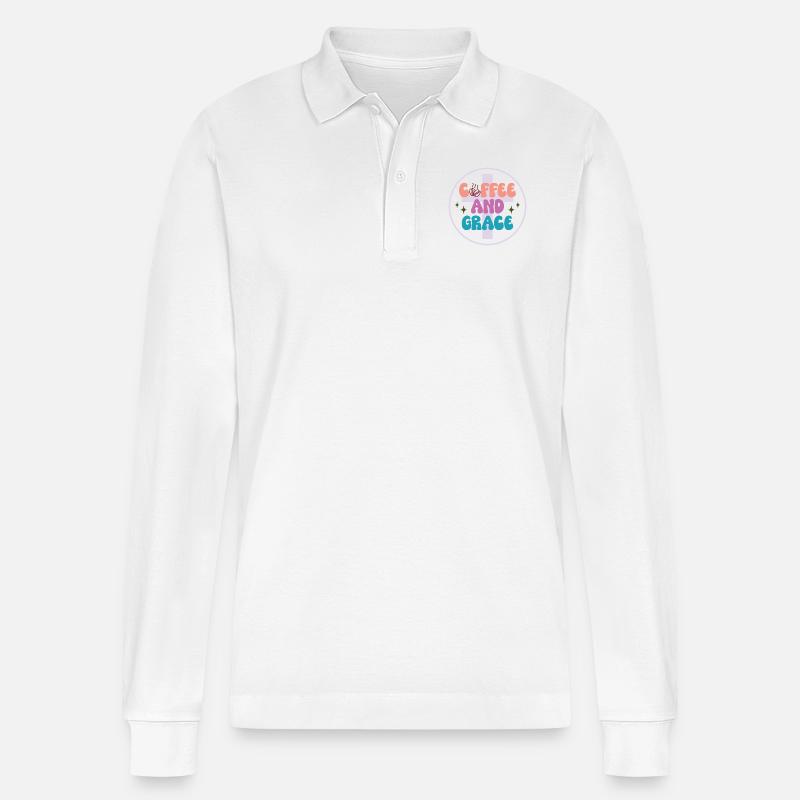 Kaffee & Gnade - Stanley/Stella Unisex Bio-Langarm-Poloshirt Prepster - Weiß