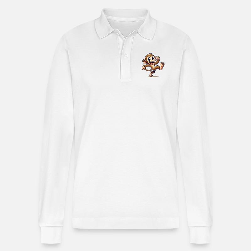 affe comic - Stanley/Stella Unisex Bio-Langarm-Poloshirt Prepster - Weiß