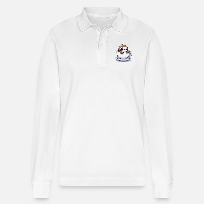 Faultier Kaffeetasse - Stanley/Stella Unisex Bio-Langarm-Poloshirt Prepster - Weiß