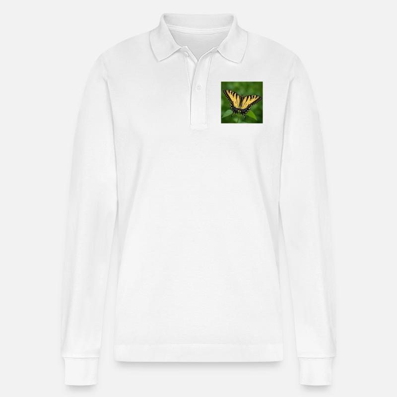 Eastern Tiger swallowtail - Stanley/Stella Organic Unisex Long-Sleeved Polo Shirt Prepster - white