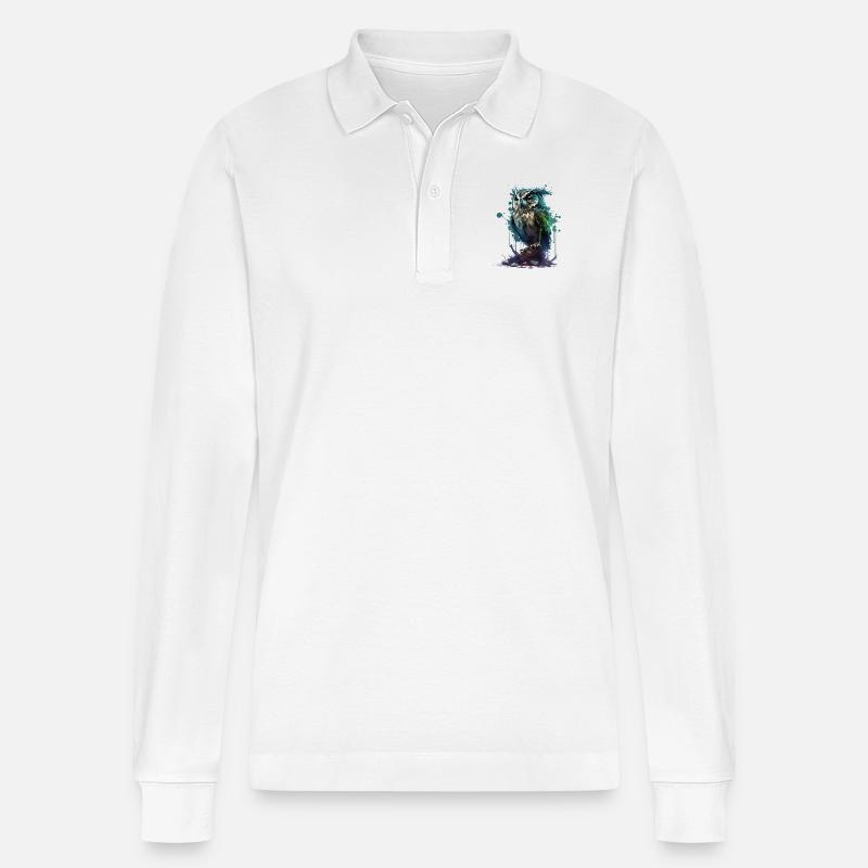 Tropfen Eule - Stanley/Stella Unisex Bio-Langarm-Poloshirt Prepster - Weiß