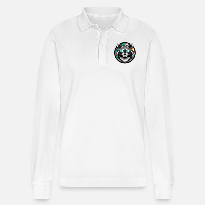Waschbär Cool Comic - Stanley/Stella Unisex Bio-Langarm-Poloshirt Prepster - Weiß