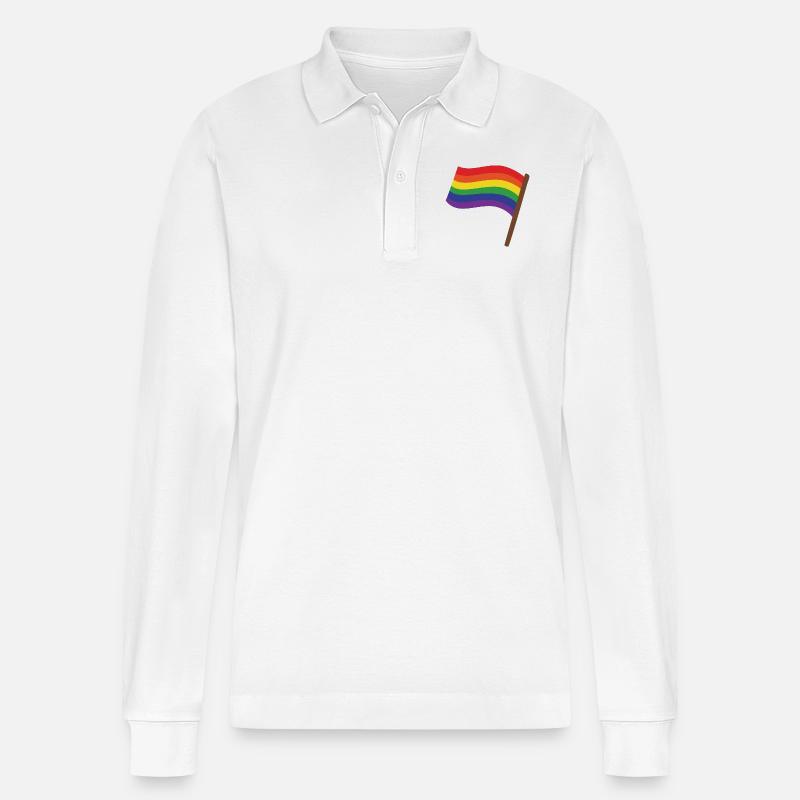 Regenbogenfahne | Geschenk Idee | LGBT - Stanley/Stella Unisex Bio-Langarm-Poloshirt Prepster - Weiß