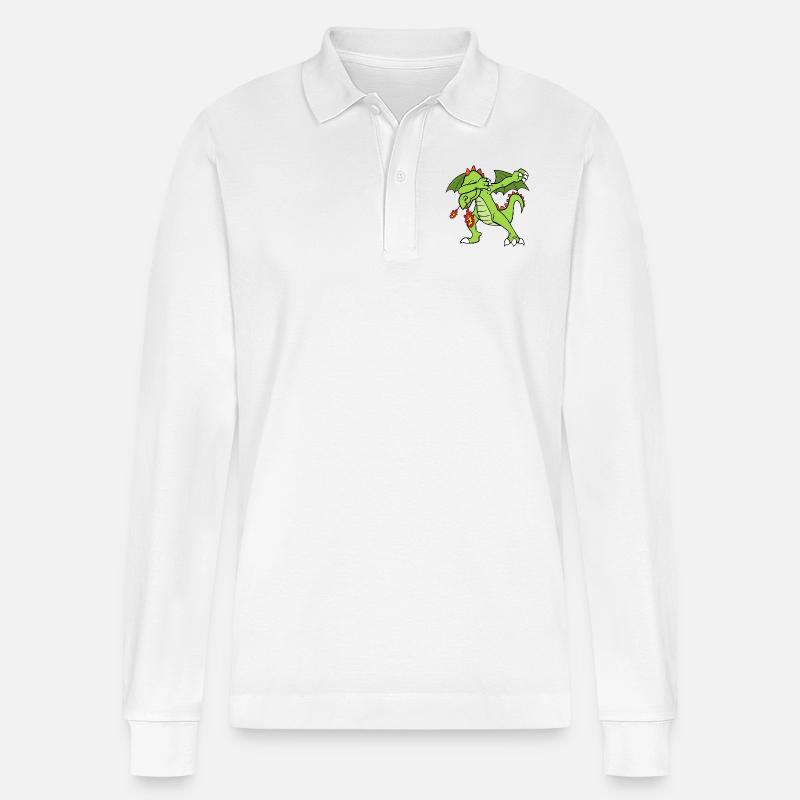 Dabbing Dab Drachen - Stanley/Stella Unisex Bio-Langarm-Poloshirt Prepster - Weiß