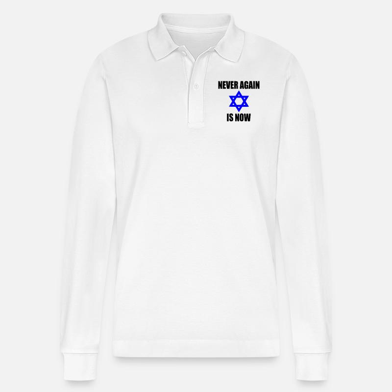 Never again is now - Stanley/Stella Unisex Bio-Langarm-Poloshirt Prepster - Weiß