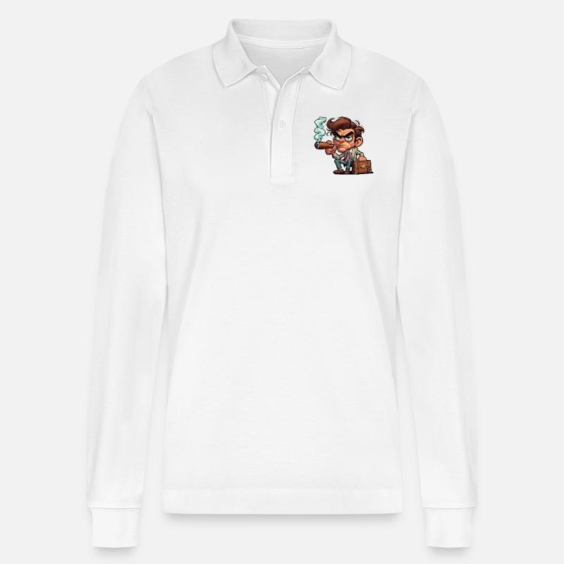 Handlungsreisender mit Zigarre - Stanley/Stella Unisex Bio-Langarm-Poloshirt Prepster - Weiß