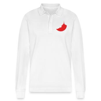 Mont Saint Michel red silhouette - Stanley/Stella Organic Unisex Long-Sleeved Polo Shirt Prepster - white - Front - Anna (173cm) & Nico (186cm)