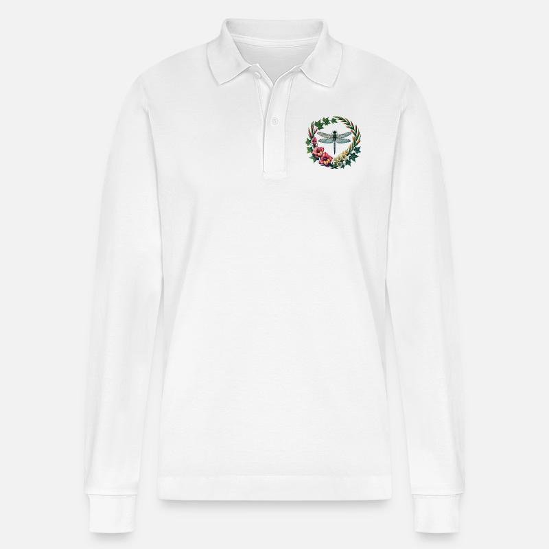 Gladiolen-Libelle - Stanley/Stella Unisex Bio-Langarm-Poloshirt Prepster - Weiß