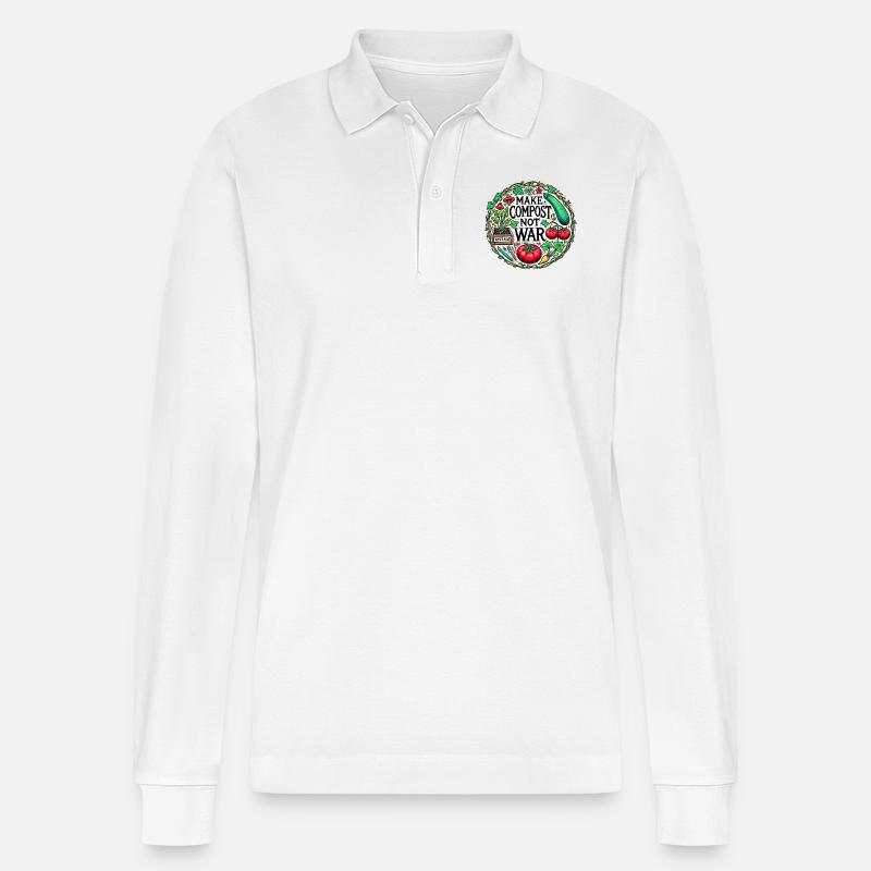 Kompost statt Krieg machen - Stanley/Stella Unisex Bio-Langarm-Poloshirt Prepster - Weiß