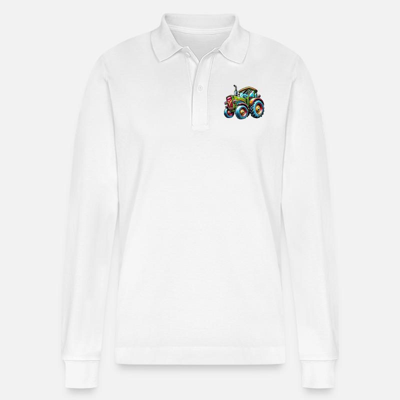traktor - Stanley/Stella Unisex Bio-Langarm-Poloshirt Prepster - Weiß