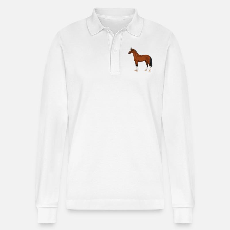 Hackney Pferd echt - Stanley/Stella Unisex Bio-Langarm-Poloshirt Prepster - Weiß